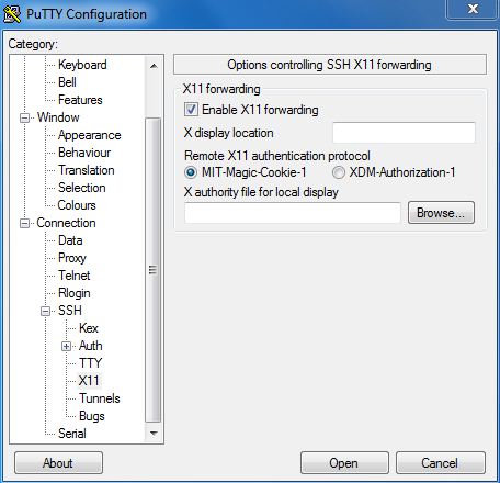 Putty X Forwarding Settings