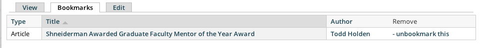Image of a user's bookmarks list