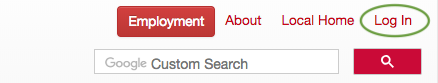 Image of top navigation with login link highlighted