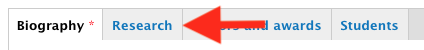 Image of faculty profile tab with honors and awards tab highlighted