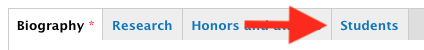 Image of faculty profile tab with students tab highlighted